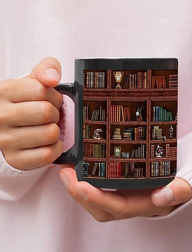  1 Stück, Bibliotheks-Bücherregal-Tasse, Kaffeetassen für Buchliebhaber, Bibliothekar-Tasse, Buch-Kaffeetasse, Buch-Kaffeetassen, Buchclub-Tasse, Bücherwurm-Becher-Geschenke, für Leser, Büchergeschenke für Buchliebhaber, 350 ml