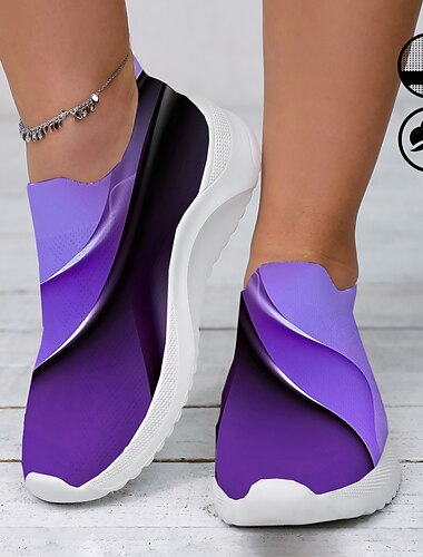  Femme Basket Slip-Ons Imprimer des chaussures Grandes Tailles Chaussures Flyknit Extérieur du quotidien Géométrique Bloc de couleur Eté Hiver Talon Plat Bout rond Bout fermé Mode Décontractées