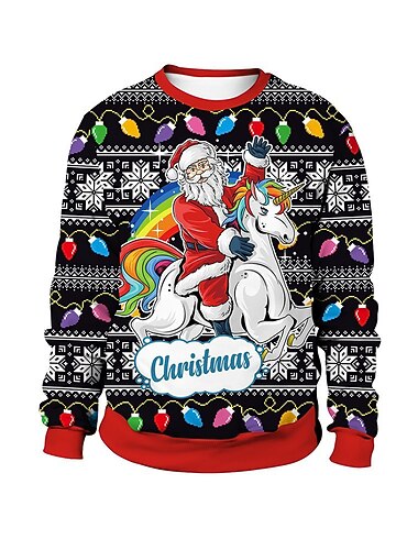  julenissen Hattetrøje Pullover Morsom julegenser 3D-utskrift Trykt mønster 3D Lomme foran Graphic Til Par Herre Dame Voksne Jul Karneval Maskerade 3D-utskrift Fest
