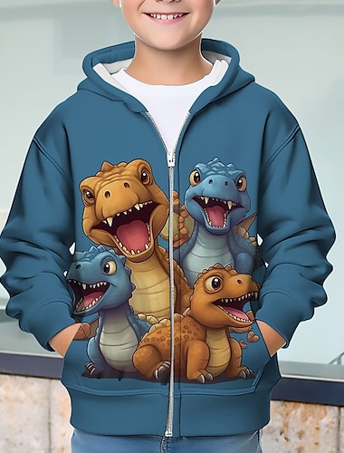 Jongens 3D Dinosaurus Trui met capuchon Jas Overkleding Lange mouw 3D-afdrukken Herfst Winter Modieus Streetwear Stoer Kinderen 3-12 jaar Buiten Casual Dagelijks Normale pasvorm