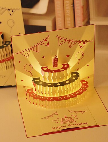  Musik, Beleuchtung, Geburtstagsgeschenk, Kreativität, süßer kleiner Bär, Grußkarte, dreidimensionale Grußkarte, 3D-Kuchen, Segenskarte, Brief