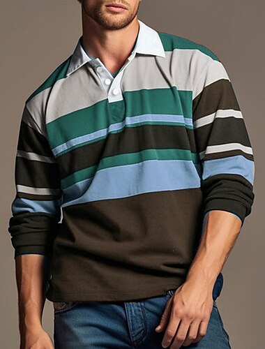  Męskie Naszywka Polo do rugby Długi rękaw Koszulki polo Suwak Codzienny Na zewnątrz Codzienne Streetwear 3D Nadruk Jesień i zima Czerwony Niebieski Pomarańczowy