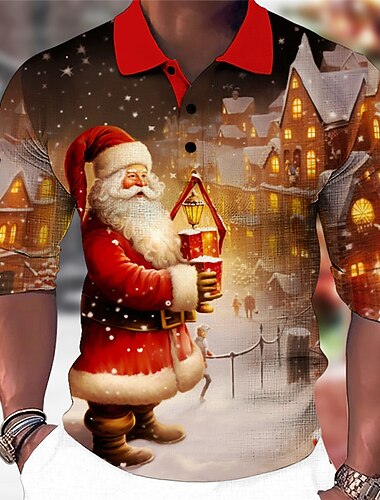  craciun barbati mos craciun polo 3d mos craciun imprimeu casual 3d golf in aer liber casual zilnic streetwear poliester cu maneca lunga turndown camasi galben rosu toamna &amp; iarna s m l polo