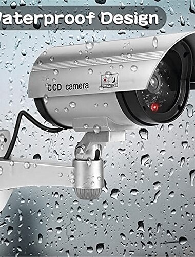  fitnate nep camera dummy camera cctv bewakingssysteem met led rood knipperlicht met 1 veiligheidswaarschuwingsstickers nep beveiligingscamera voor buiten & gebruik binnenshuis