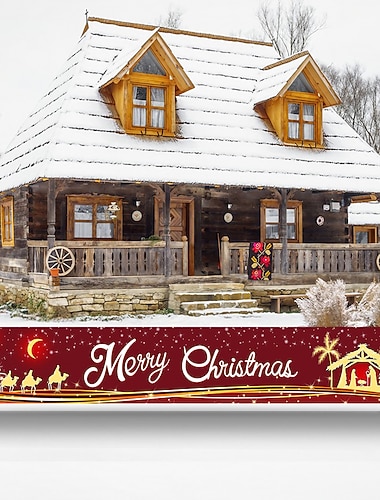  vrolijk kerstfeest banner, kerstbanners voor buiten, rood kerstbord enorme kerstwerfbanner voor kerstfeest, buiten binnendecoratie 300 * 50 cm