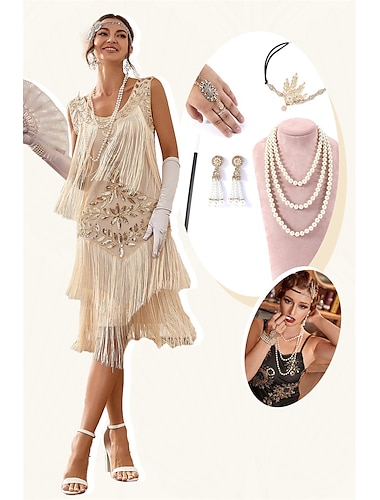  Retro / vintage Glada 20-talet 1920-talet Flapper-klänning Klänningar Kläder Den store Gatsby Bröllopsgäst Paljetter Tofs Dam Jul Halloween Karnival Halloween Fest / afton Bröllopsfest Vuxna Klänning