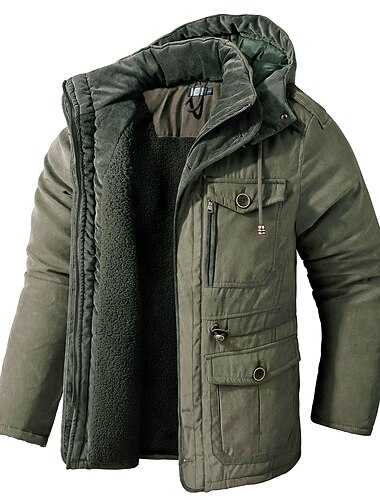  miesten talvihupullinen takki sotilastakki lämmin parka tuulenpitävä sherpavuorattu fleecetakki tuulitakki paksuuntuva trenssi päällysvaatteet kevyt hengittävä kiipeily kalastus hiihto khaki xl