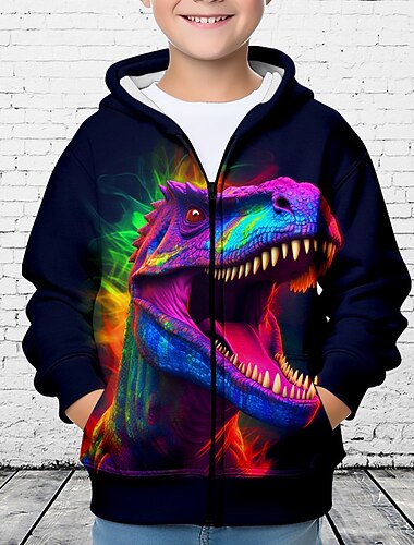  Da ragazzo 3D Dinosauro Felpa con cappuccio Cappotto Soprabiti Manica lunga Stampa 3D Autunno Inverno Di tendenza Streetwear Fantastico Bambino 3-12 anni Esterno Informale Giornaliero Standard