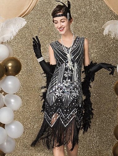  Goldene Zwanziger 1920er Knielang Flapper Kleid Kleid Cocktailkleid Der große Gatsby Hochzeitsgast Pailletten Patchwork Damen Hochzeit Party Hochzeitsgast Erwachsene Abschlussballkleider