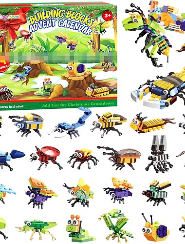  Advent Calendar Blind Box Festival 24 Countdown Surprise Blind Box Insect Combination Set For Children's Puzzle Assembly Small Particle Building Block Toys