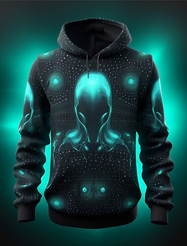  Męskie Graficzny Obcy Bluza z Kapturem Z kapturem Bluzy Bluza z Kapturem Długi rękaw Bluza z kapturem Kaptur Moda Druk 3D Urlop Sporty na świeżym powietrzu Święto Czerwony Niebieski Nadruk Przednia