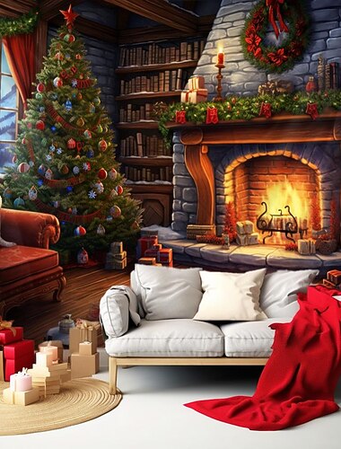  クリスマスの飾り クリスマスツリー 吊り下げタペストリー 壁アート クリスマス 大きなタペストリー 壁画 装飾 写真 背景 ブランケット カーテン 家 寝室 リビングルーム 装飾 暖炉 居心地のよい