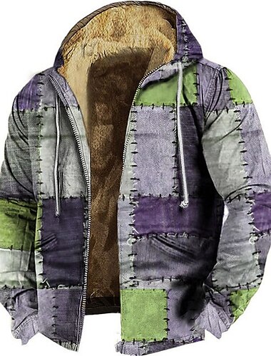  Herre Patchwork Grafiske tryk Hattetrøje Hættetrøjer Sweatshirt Daglig Klassisk Afslappet Vintage retro Langærmet Hætte Ferierejse Ferie I-byen-tøj Blå Lilla Brun Grå Fleece Vinter Designer S M L XL