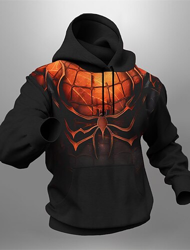  Homens Gráfico SPIDER Moletom Moletons Moletom Manga Longa Moletom com capuz Com Capuz Moda Impressão 3D Férias Esportes Feriado Preto Cinzento Preto Imprimir Bolso frontal Primavera & Outono Designer