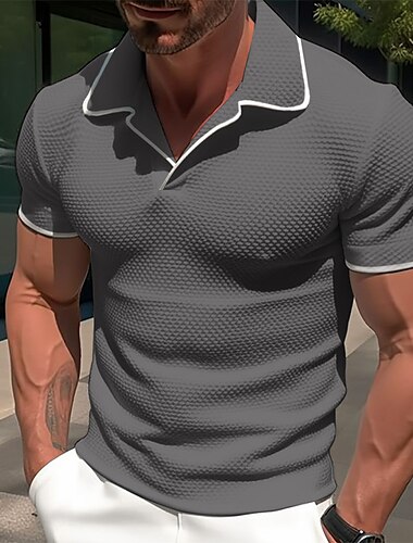  Herren Waffel-Poloshirt Golfhemd Casual Sport Kargen Kurzarm Muskel Old-Money-Stil Glatt Patchwork Sommer Regular Fit Schwarz Weiß Marineblau Grau Waffel-Poloshirt