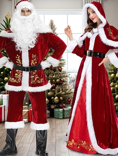  Mikulás Mrs.Claus Mikulás ruhák Szerepjáték jelmezek Megfelelő család és párok Férfi Női Karácsony Cosplay jelmez Családhoz illő ruhák Felnőttek Karácsony Álarcos mulatság szenteste Karácsony Parti