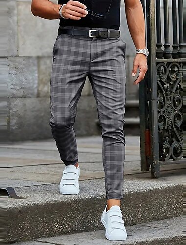  Rutig Affär Herr 3D-utskrift Byxor Utomhus Dagliga kläder Streetwear Polyester Svart Blå Kaki S M L Medium Midja Elasticitet Byxor