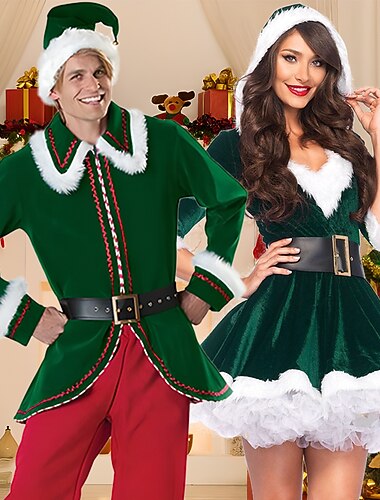  Elfo Disfraces de Santa Disfraces de cosplay Familias y parejas a juego Hombre Mujer Navidad Mascarada Nochebuena Navidad traje de cosplay Trajes a juego para la familia Adulto Fiesta Navidad Disfraz