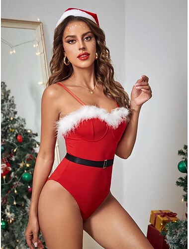  Babbo Natale Mrs.Claus Pigiama di Natale Costumi di Natale sexy Per donna Natale Capodanno vigilia di Natale Biancheria intima Natale Per adulto Abbigliamento da casa Pigiama intero