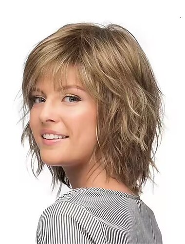  Pelucas sintéticas Rizado Con flequillo Hecho a Máquina Peluca Corta A1 Pelo sintético Mujer Suave Fiesta Fácil de llevar Rubio