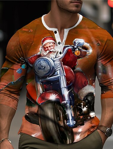  natale uomo babbo natale henley t-shirt grafica babbo natale moto stilista moda casual stampa 3d henley waffle sport all'aria aperta festa festa blu viola arancione manica lunga henley primavera