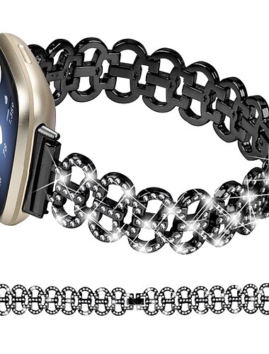  Smartwatch bånd Kompatibel med Fitbit Versa 4, Sense 2, Versa 3, Sense Rustfrit stål Smartwatch Rem Dame Glitter Krystal Smykke armbånd Udskiftning Armbånd