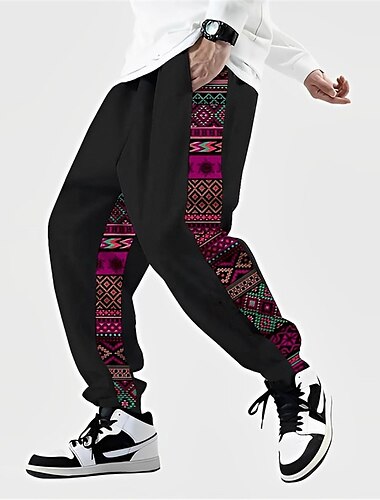  Farbblock Geometrie Ethnisch Vintage Herren 3D-Druck Jogginghose Trainingshose Jogginghose Jogger Hosen Hose Outdoor Strasse Casual Polyester Gelb Rot Blau S M L Mittlere Taillenlinie Elastizität Hose