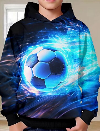  Jungen 3D Fußball Kapuzenshirt Pullover Langarm 3D-Druck Herbst Winter Modisch Strassenmode Cool kinderkleidung 3-12 Jahre Outdoor Casual Täglich Regular Fit