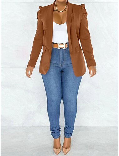  Femme blazer Extérieur Poche Couleur unie Respirable Mode Standard Vêtements d'extérieur manche longue Automne Noir S