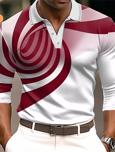 Herre Grafisk Polo skjorter Golftrøje Langærmet Polo skjorter Skjorter med krave Afslappet Ferietøj Rave Wear Festtøj 3D-udskrivning Knapper Efterår vinter Sort Vin Blå