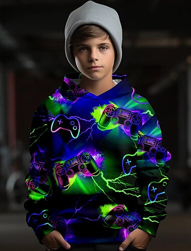  Мальчики 3D игра Толстовка Pullover Длинный рукав 3D печать Осень Зима Мода Уличный стиль Круто Полиэстер Дети 3-12 лет на открытом воздухе Повседневные Стандартный