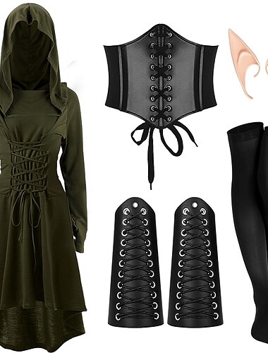  Retro Vintage Punk & Gothic Mittelalterlich Kleid Korsett Outfits Ren Faire Wikinger Ranger Elfen Bogenschießen Damen Vikinger Fantasie Halloween Karneval Party Alltagstauglich LARP Erwachsene Kleid