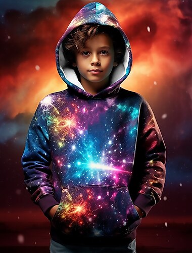  男の子 3D ギャラクシー パーカー Pullover 長袖 3Dプリント 秋 冬 ファッション ストリートファッション クール ポリエステル 子供 3〜12年 アウトドア カジュアル 日常 レギュラー