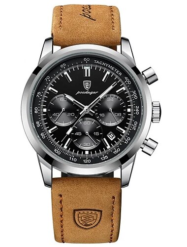  Zegarek POEDAGAR - luksusowy zegarek męski wysoka jakość wodoodporny chronograf świecący skórzany zegarek męski casualowy zegar