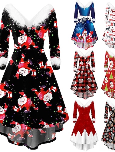  Traje de santa Papá Noel Vestidos vestido de navidad de lujo Mujer Navidad Carnaval Mascarada Nochebuena Navidad Uso Diario Adultos Fiesta Navidad Vestido