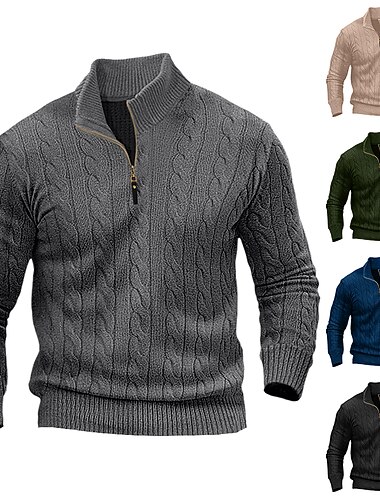  Herren Pullover Strickpullover Pullover mit Viertelreißverschluss Gerippt Zopfmuster Stricken Normale Oberteile Gestrickt Einfach Viertelreißverschluss warm halten Moderne zeitgenössische Lässig