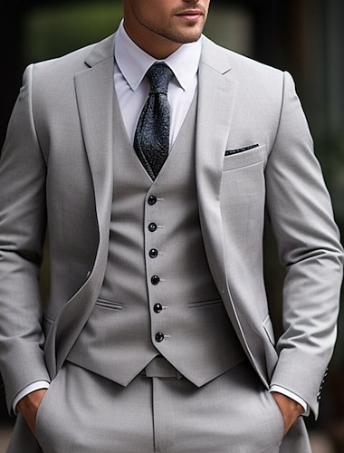  Costumes de mariage gris clair pour hommes, 3 pièces, couleur unie, pour affaires quotidiennes, grande taille, simple boutonnage, deux boutons, 2024