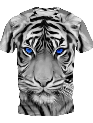  男性用 グラフィック 虎 Tシャツ 半袖 Tシャツ 3Dプリント クルーネック シャツ 日常 デザイナー レトリ／ヴィンテージ スポーツ・アウトドア 祝日 お出かけ ブラウン グレー 春夏 衣類 S M L XL 2XL 3XL 4XL