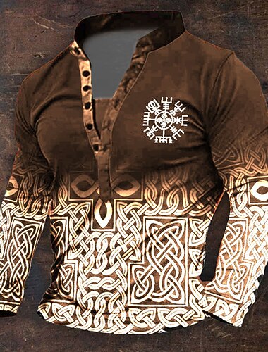  Halloween Pánská grafická vikingská Henley košile Dlouhý rukáv 3D tisk Každodenní retro vintage uvolněná dovolená Vyrazit Festival Jaro  Podzim Černá Modrá Hnědá Zelená Henley Henley Tričko
