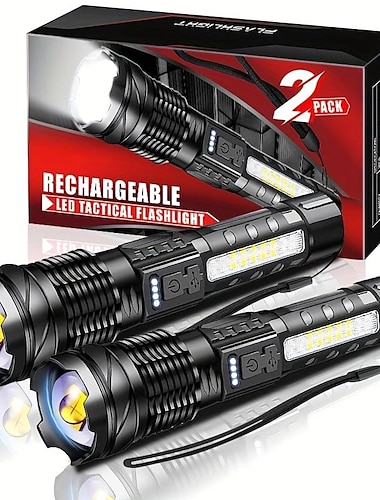  Linternas tácticas con zoom recargables LED potentes portátiles & luz LED duradera para acampar al aire libre