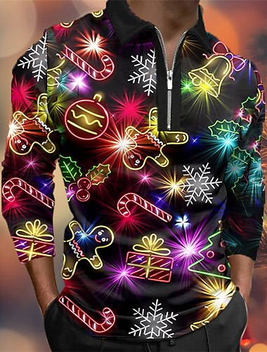 joulu piparkakku miesten rento printti 3d vetoketju poolo golf poolo ulkona arkipäiväinen katuvaatteet polyesteri pitkähihainen yökuntoon laitto vetoketjullinen poolopaidat punainen purppura syksy   joulu piparkakku miesten rento printti 3d vetoketju poolo golf poolo ulkona arkipäiväinen katuvaatteet polyesteri pitkähihainen yökuntoon laitto vetoketjullinen poolopaidat punainen purppura syksy