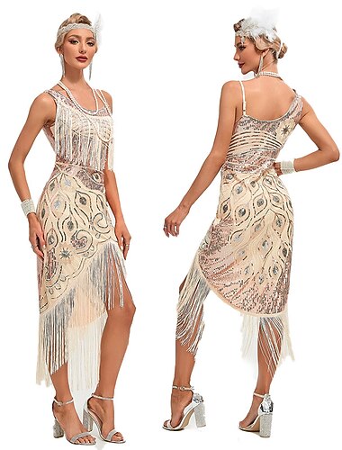  Retro / vintage Möly 20s 1920-luku Mekko Mekot Naamiaisasu Suuri Gatsby Häävieras Paljetti Tupsu Naamiaispuku Naisten Naamiaiset Häät Häävieras Juhlat Aikuisten Leninki Kotiinpaluu Mekot
