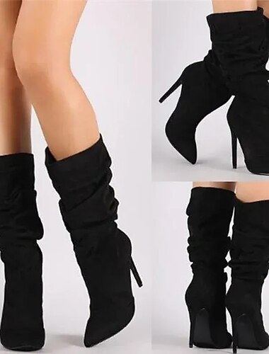  Damenstiefeletten aus Wildleder mit lässigen Stilettos, Stiefel mit hohem Absatz und spitzer Spitze bis zur Mitte der Wade in mehreren Farben für stilvolle Herbst- und Winteroutfits