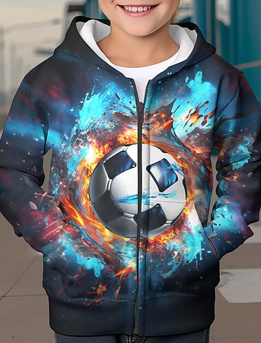  Jungen 3D Fußball Kapuzenshirt Mantel Oberbekleidung Langarm 3D-Druck Herbst Winter Modisch Strassenmode Cool Polyester kinderkleidung 3-12 Jahre Outdoor Casual Täglich Regular Fit