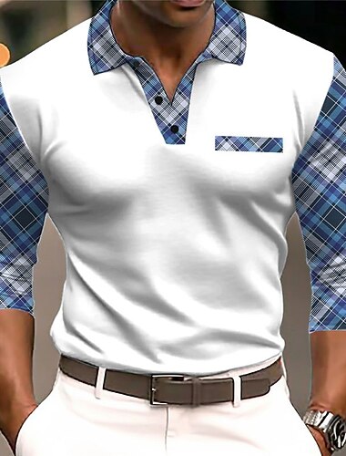  Kentucky Derby Bărbați Tartan / Carouri Polo tricot cablu Tricouri polo de golf Manșon Lung Tricouri de polo Răsfrânt Afacere În aer liber Casul / Zilnic Haine de strada #D Imprimeu Toamna iarna