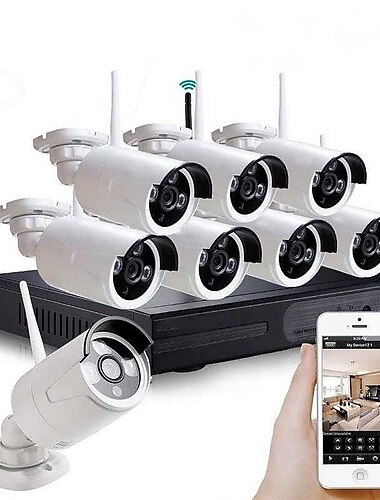 8CH 720P HD Wifi Wireless NVR Kit Security CCTV System Plug and Play 8pcs Cameras PAL NTSC Support Up to 4TB E-mail Alarm