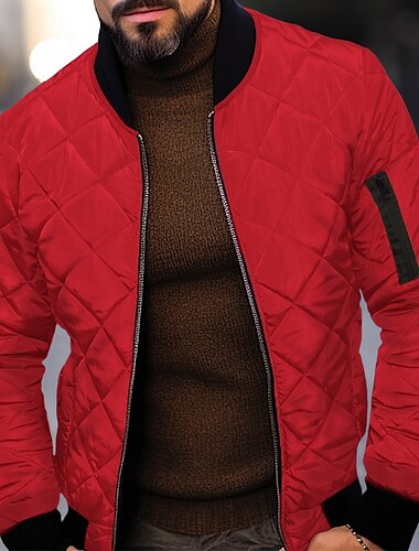  Herren Steppjacke übergangsjacke Ausgehen Tasche Frühling & Herbst Einfach Streetwear Stehkragen Regulär Schwarz Wein Blau Rot Armeegrün Jacken