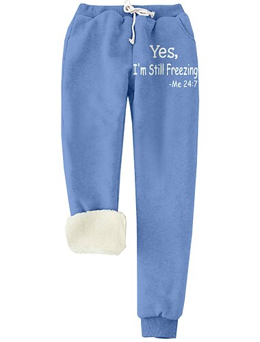  Damen Sportlich Chic Normale Sweatpants Jogginghosen Sweatpants Savannah Joggers Vollständig Hohe Taille Buchstaben Taschen Druck Warm Weich Mikroelastisch Alltagstragen Transparent Blau Kirsche