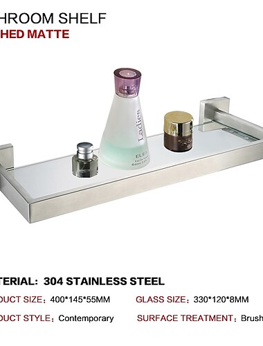  Duschregal, Badezimmerregal, bezaubernd, kreativ, zeitgenössisch, modern, Edelstahl, gehärtetes Glas, Metall, 1 Stück – Badezimmer, Wandmontage