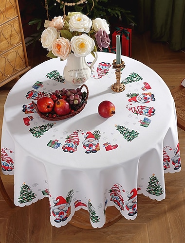  Mantel redondo impermeable y resistente al aceite, cubierta de mesa decorativa de invierno antiarrugas para cenar